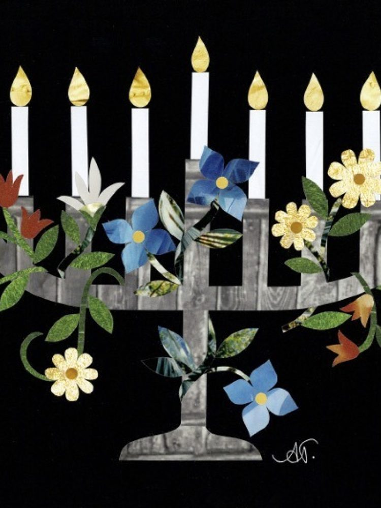 Black bg Floral Menorah for ORA